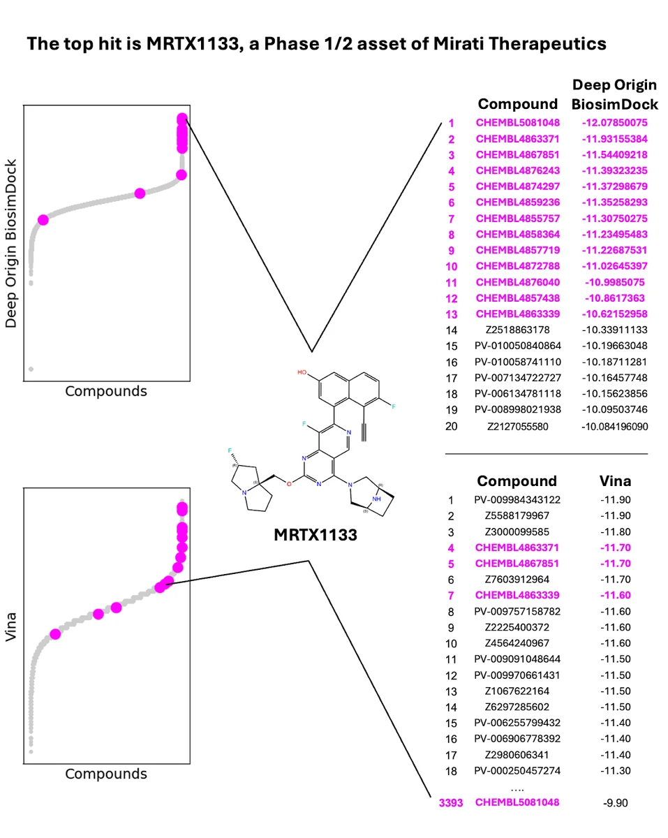KRAS G12D binder rediscovery comparison between BiosimVS and AutoDock Vina