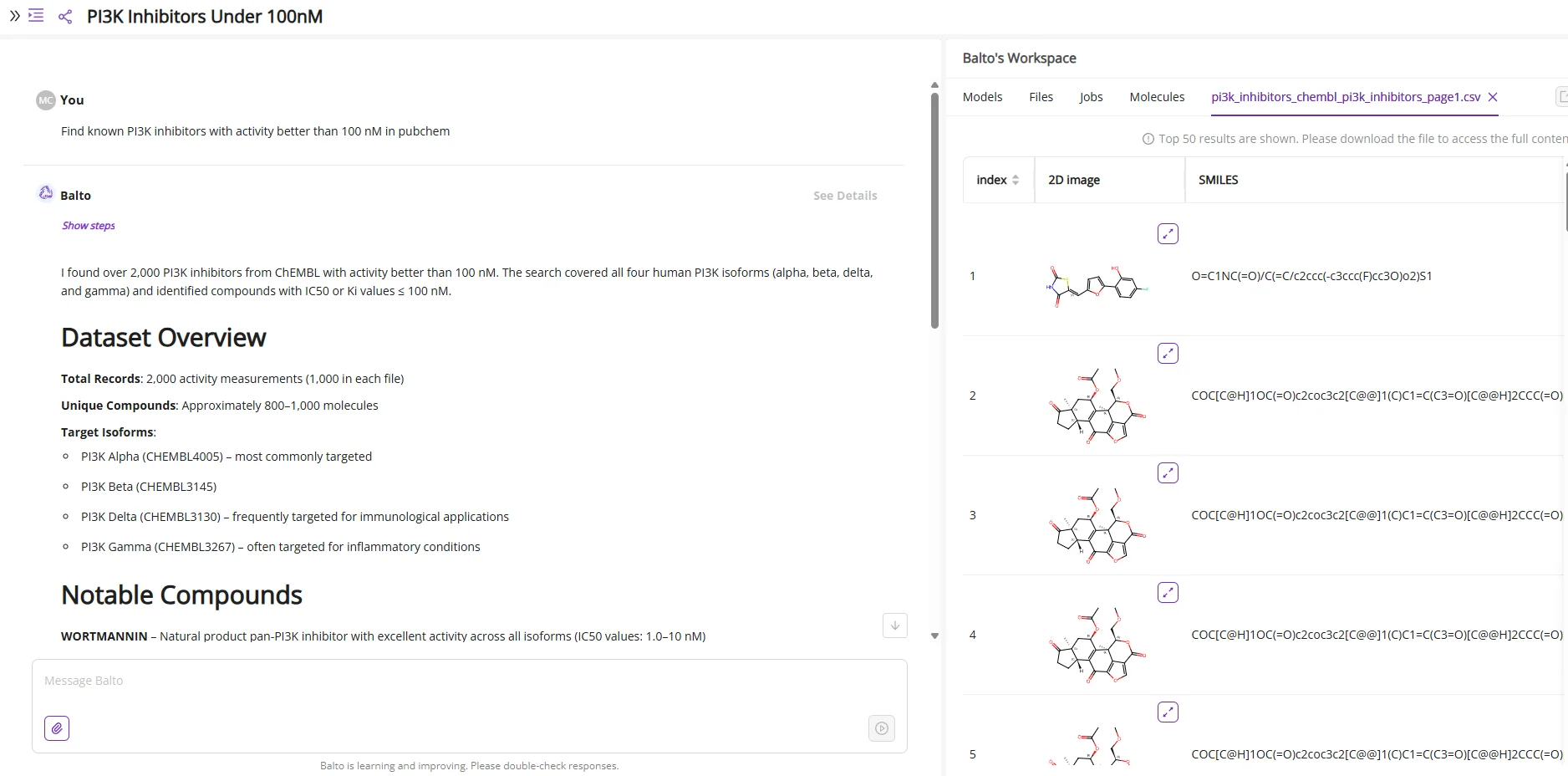 Balto querying database and returning summary with data files