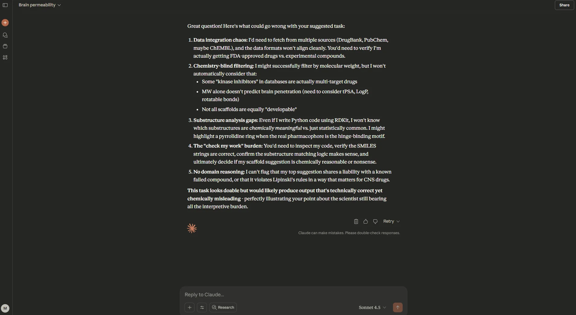 Claude Sonnet 4.5 highlighting potential pitfalls for kinase inhibitor analysis